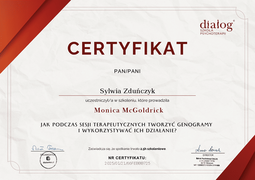 CERTYFIKAT GENOGRAMY Dialog 01.2025